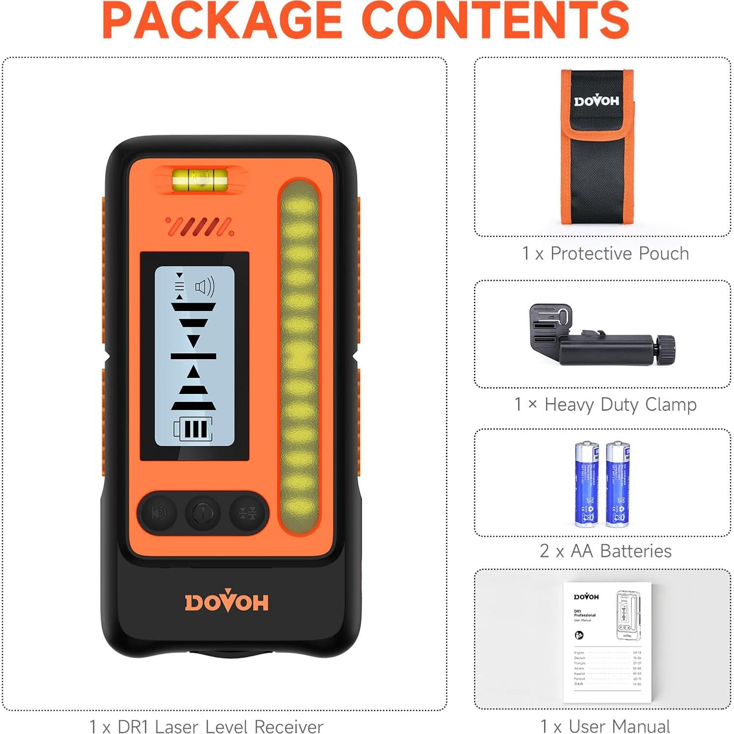 Receptor de Nivel Láser DOVOH DR1 60m Doble Pantalla LCD