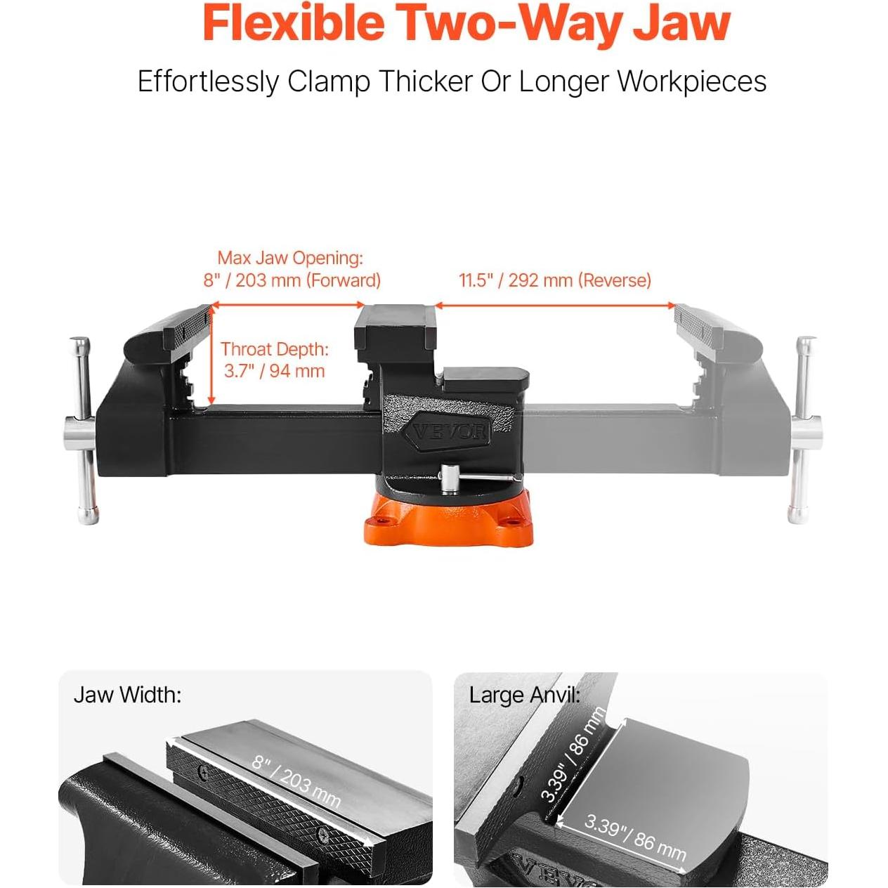 Prensa de Banco VEVOR 20.32 cm Mordazas Bidireccionales Hierro