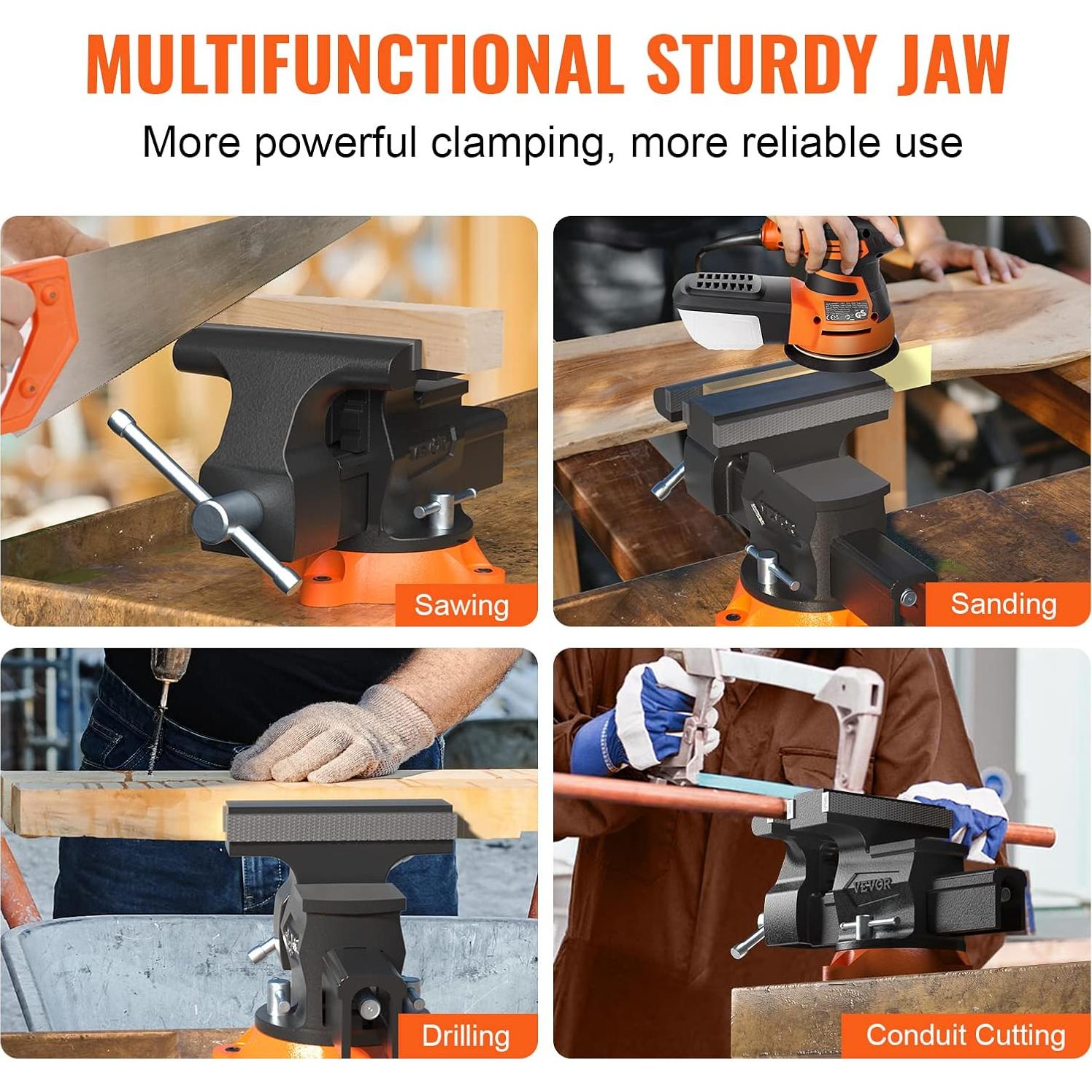 Prensa de Banco VEVOR 16.5 cm Hierro Dúctil Base Giratoria