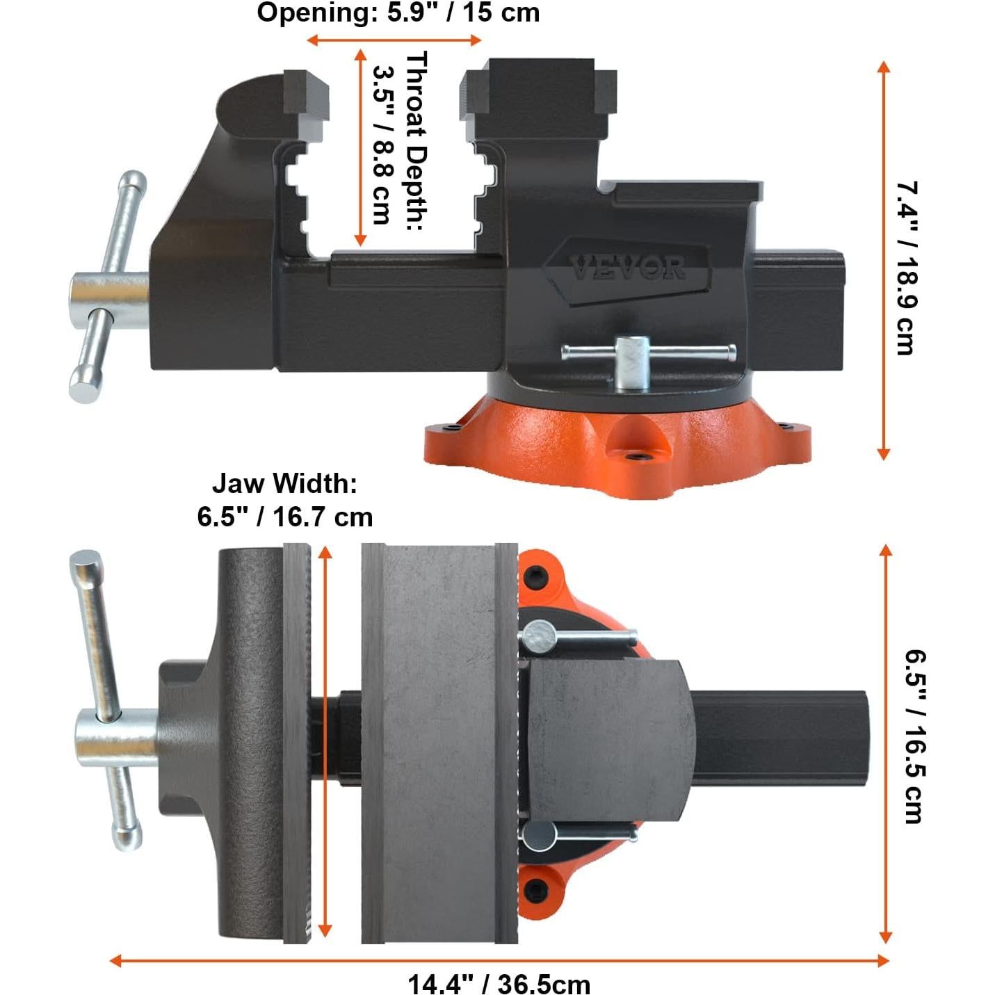 Prensa de Banco VEVOR 16.5 cm Hierro Dúctil Base Giratoria