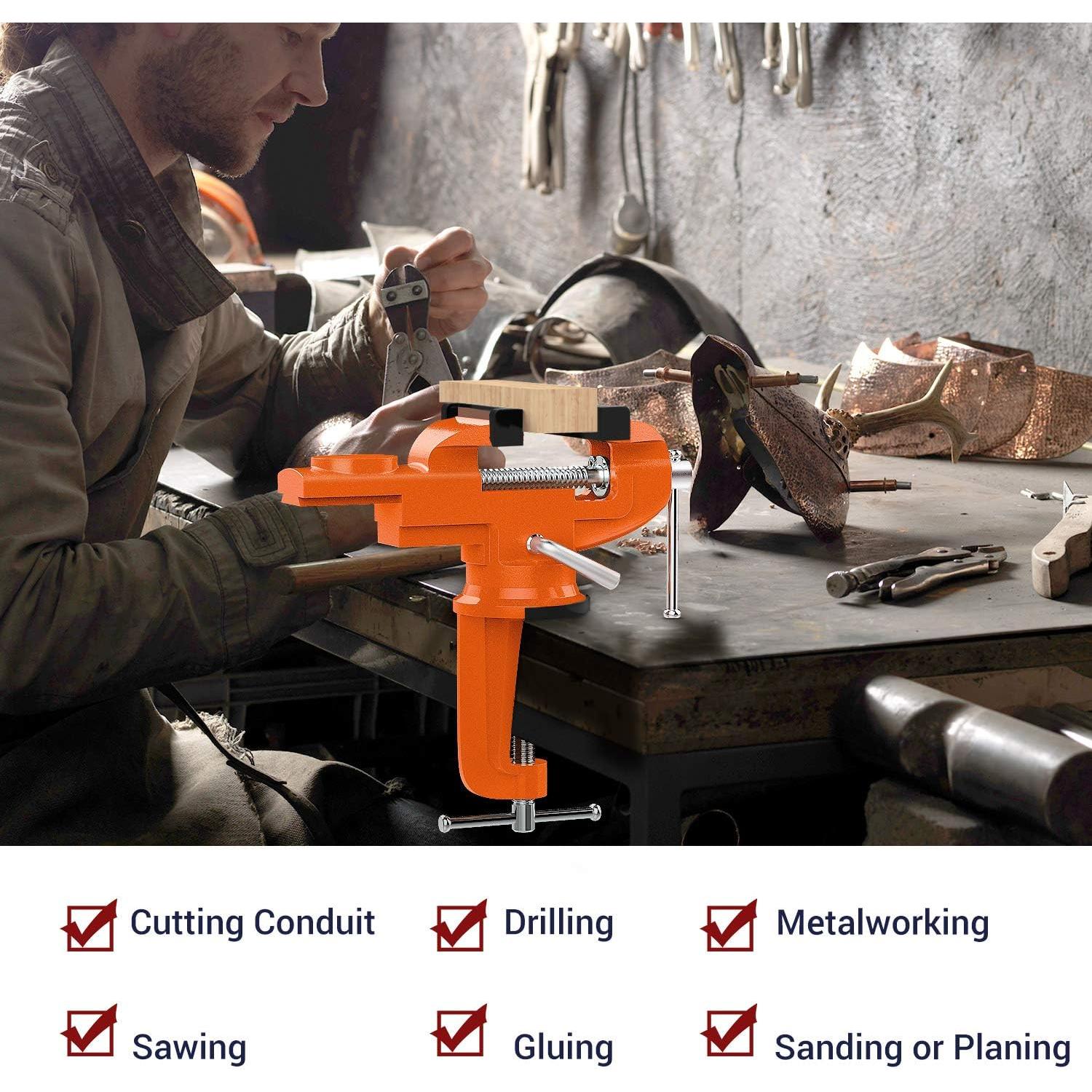 Morsa de Mesa Nuovoware 70 mm Base Giratoria 360° Naranja