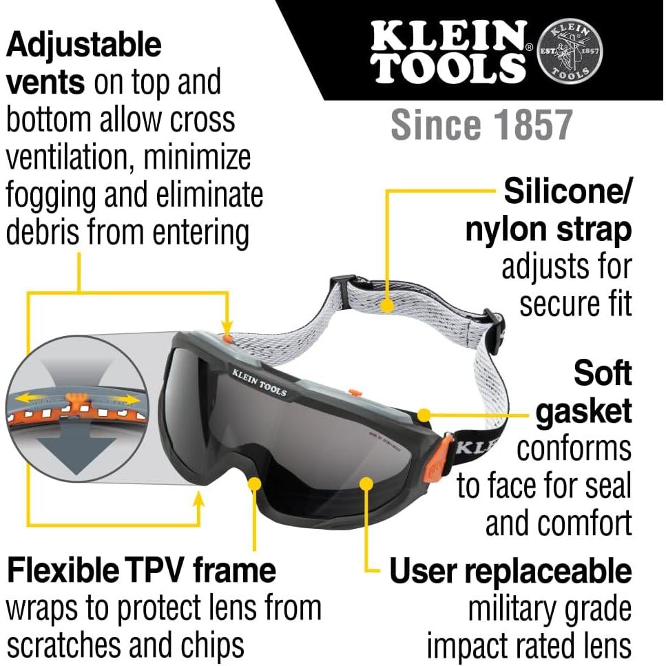 Gafas de Seguridad Klein Tools 60480, Lente Gris Antivaho UV