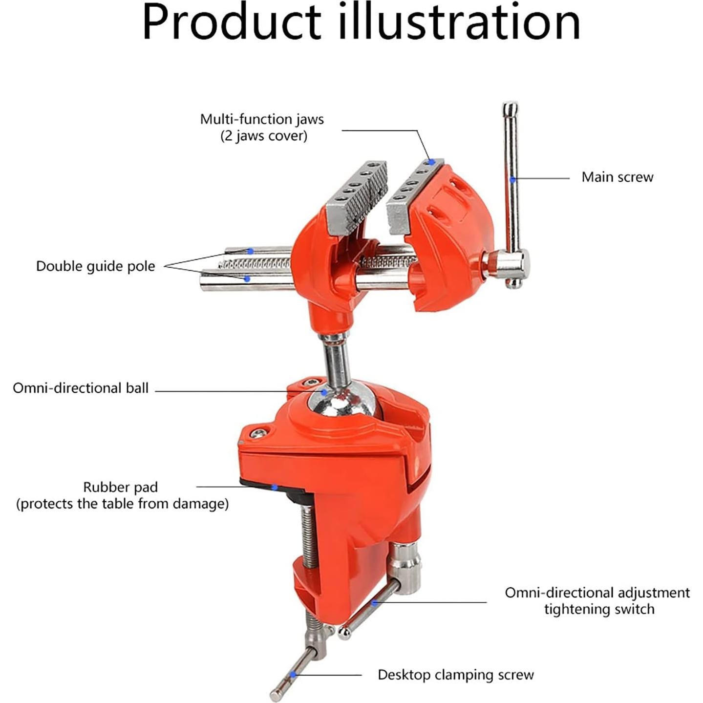Morsa de Banco Articulada 70mm Aluminio CYTGOUPER Rotativa 360°