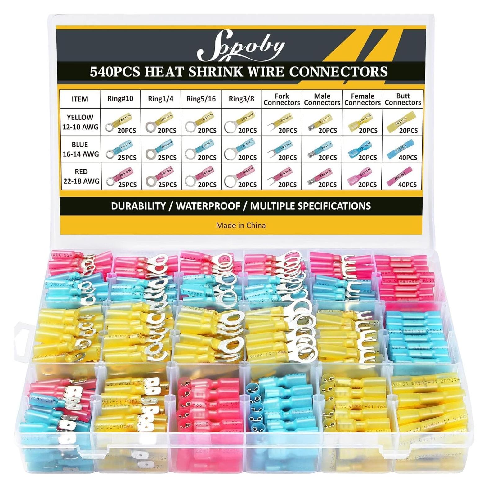 Kit de Conectores Eléctricos Sopoby 540PCS AWG 22-10 Impermeables