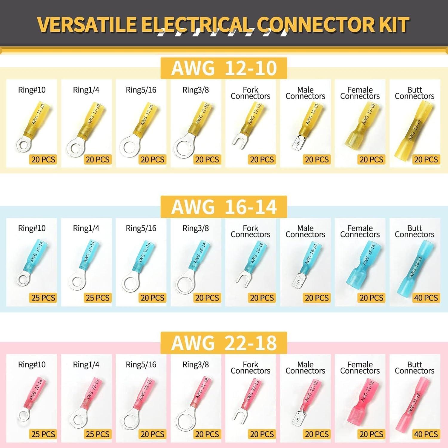 Kit de Conectores Eléctricos Sopoby 540PCS AWG 22-10 Impermeables