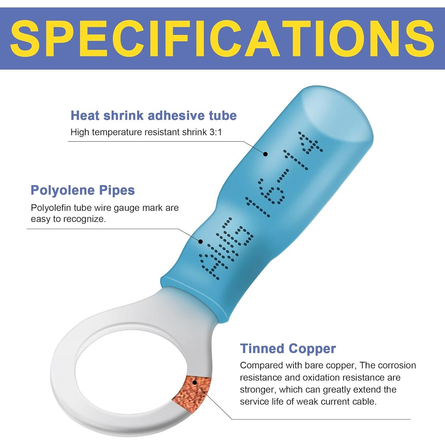 Kit de Conectores de Calor Haisstronica 520PCS Cobre Rojo 16-14 22-16 12-10