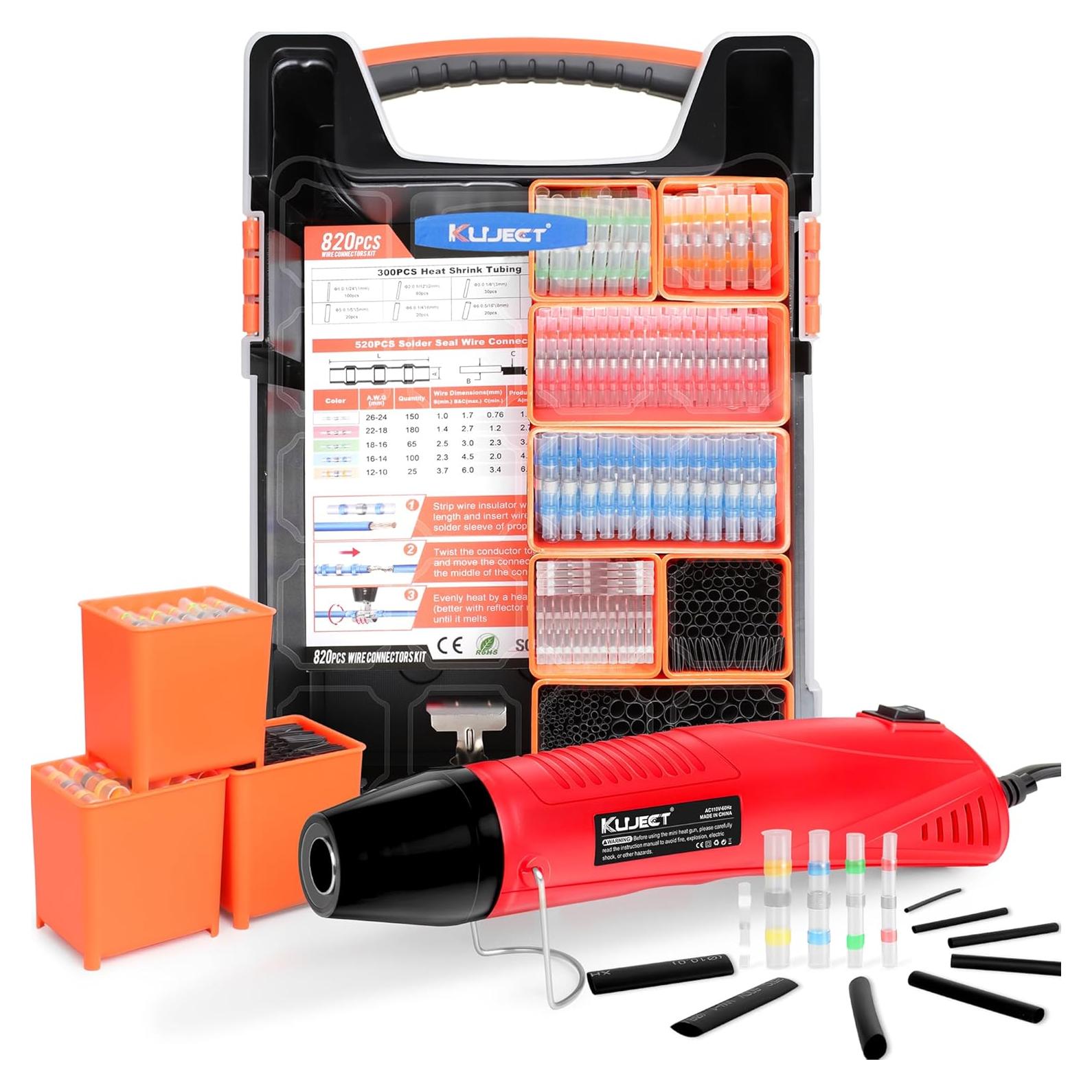 Kit de Conectores de Cable Kuject 820PCS con Pistola de Calor