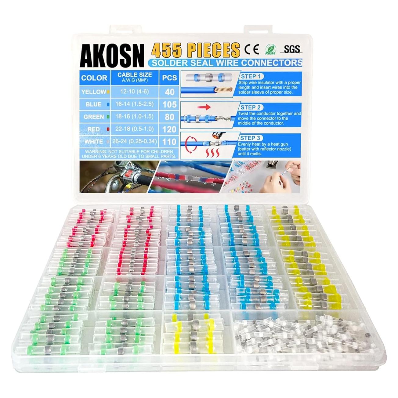 Kit de Conectores de Empalme Térmica AKOSN 455 Piezas 26-10 AWG