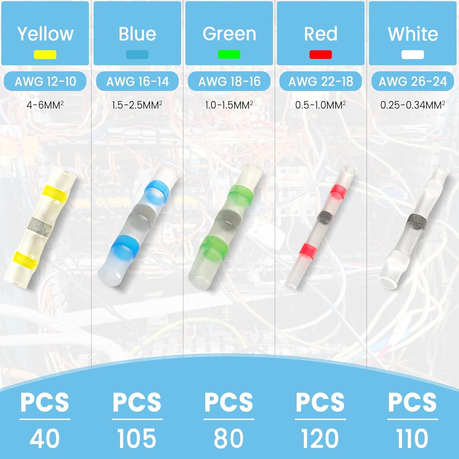 Kit de Conectores de Empalme Térmica AKOSN 455 Piezas 26-10 AWG