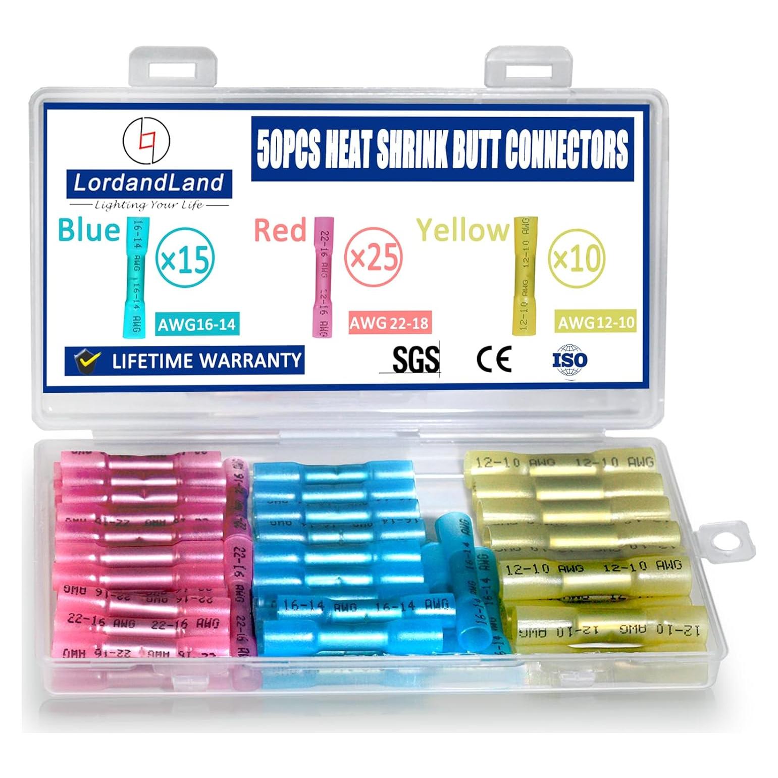Kit de 50 Conectores de Termorretráctil LordandLand 22-10AWG