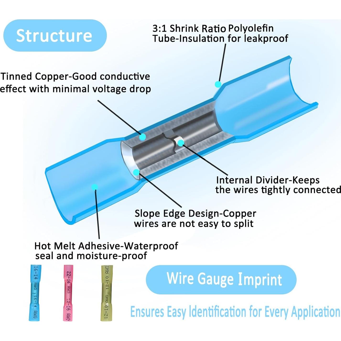 Kit de 50 Conectores de Termorretráctil LordandLand 22-10AWG