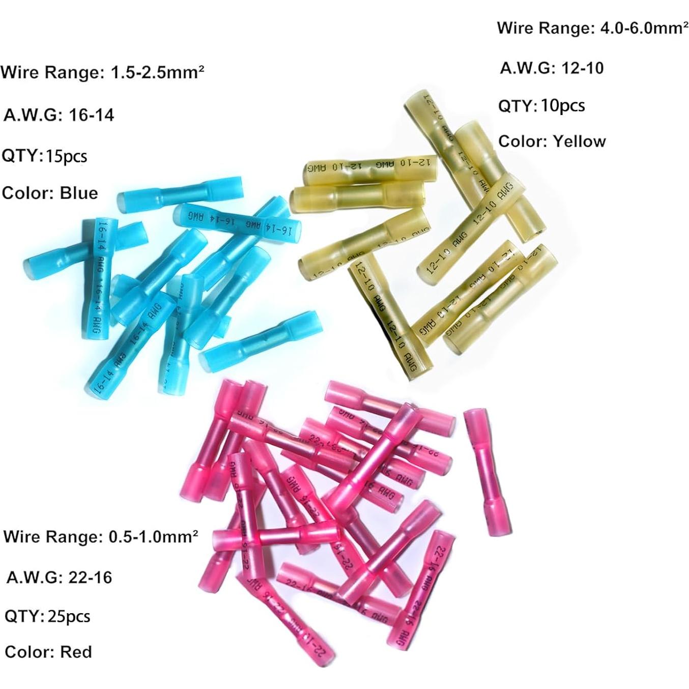 Kit de 50 Conectores de Termorretráctil LordandLand 22-10AWG