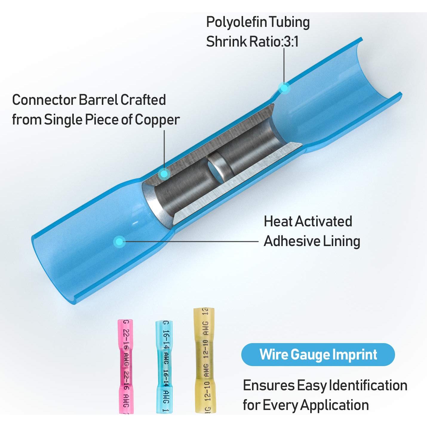 Kit de Conectores de Cable TICONN 100PCS Termorretráctil Impermeables