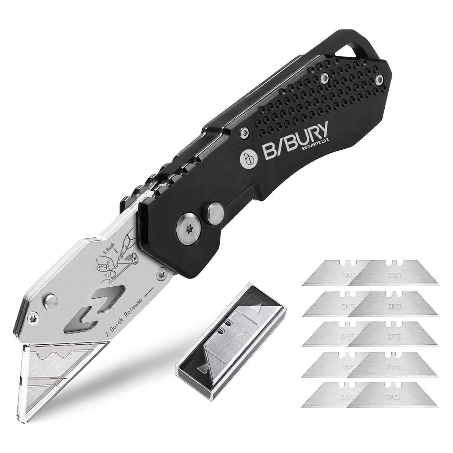 Cuchillo Utility BIBURY Negro con 10 Cuchillas Reemplazables