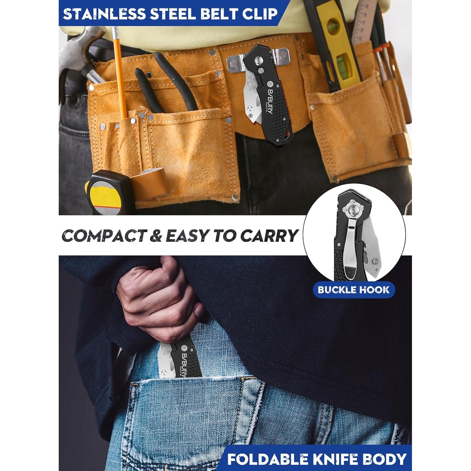 Cuchillo Utility BIBURY Negro con 10 Cuchillas Reemplazables