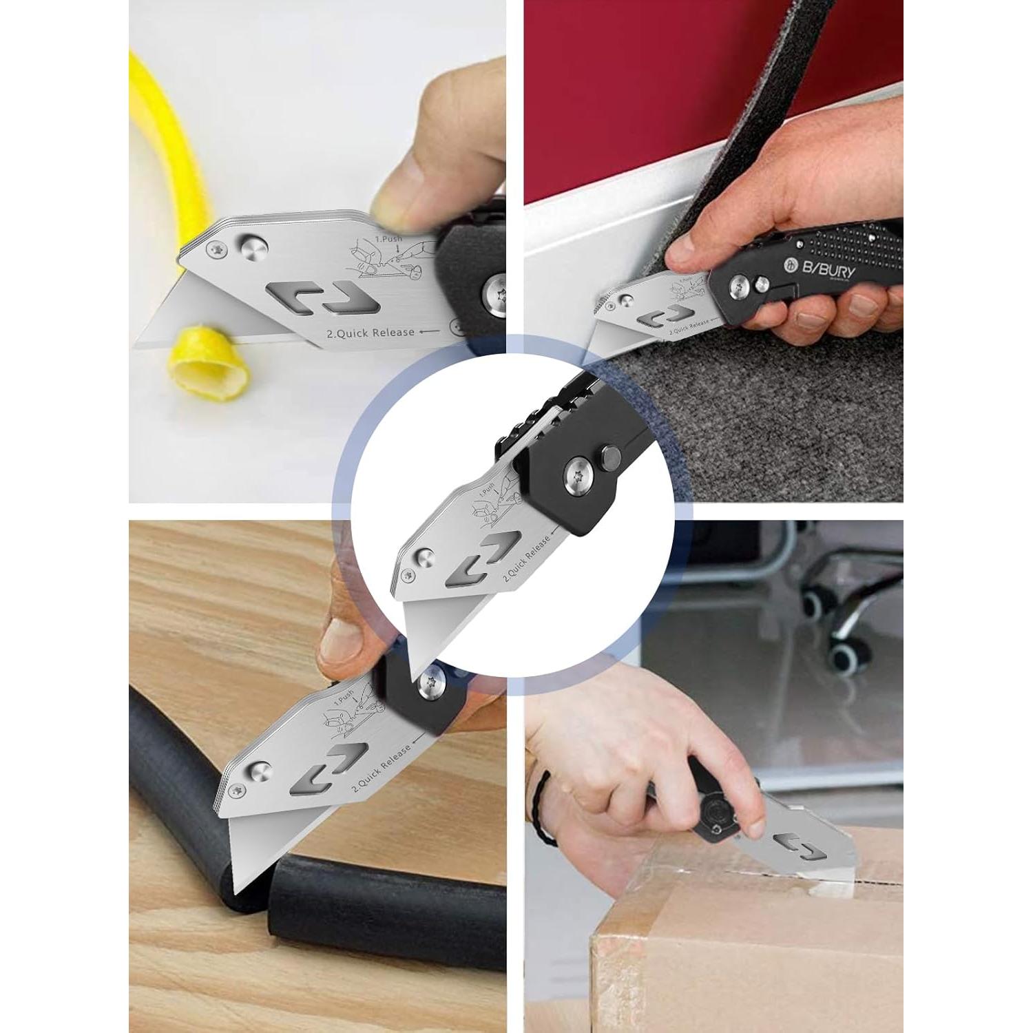 Cuchillo Utility BIBURY Negro con 10 Cuchillas Reemplazables