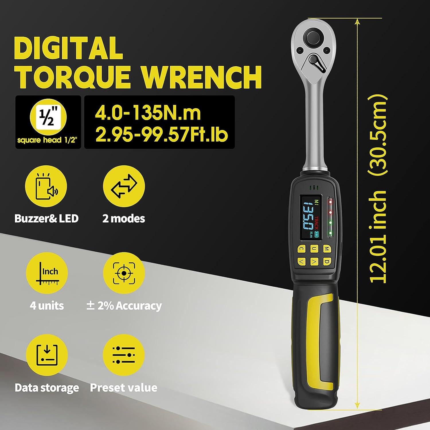 Llave de Torque Digital WAXTRON 1/2" 4-135 Nm Precisión ±2%