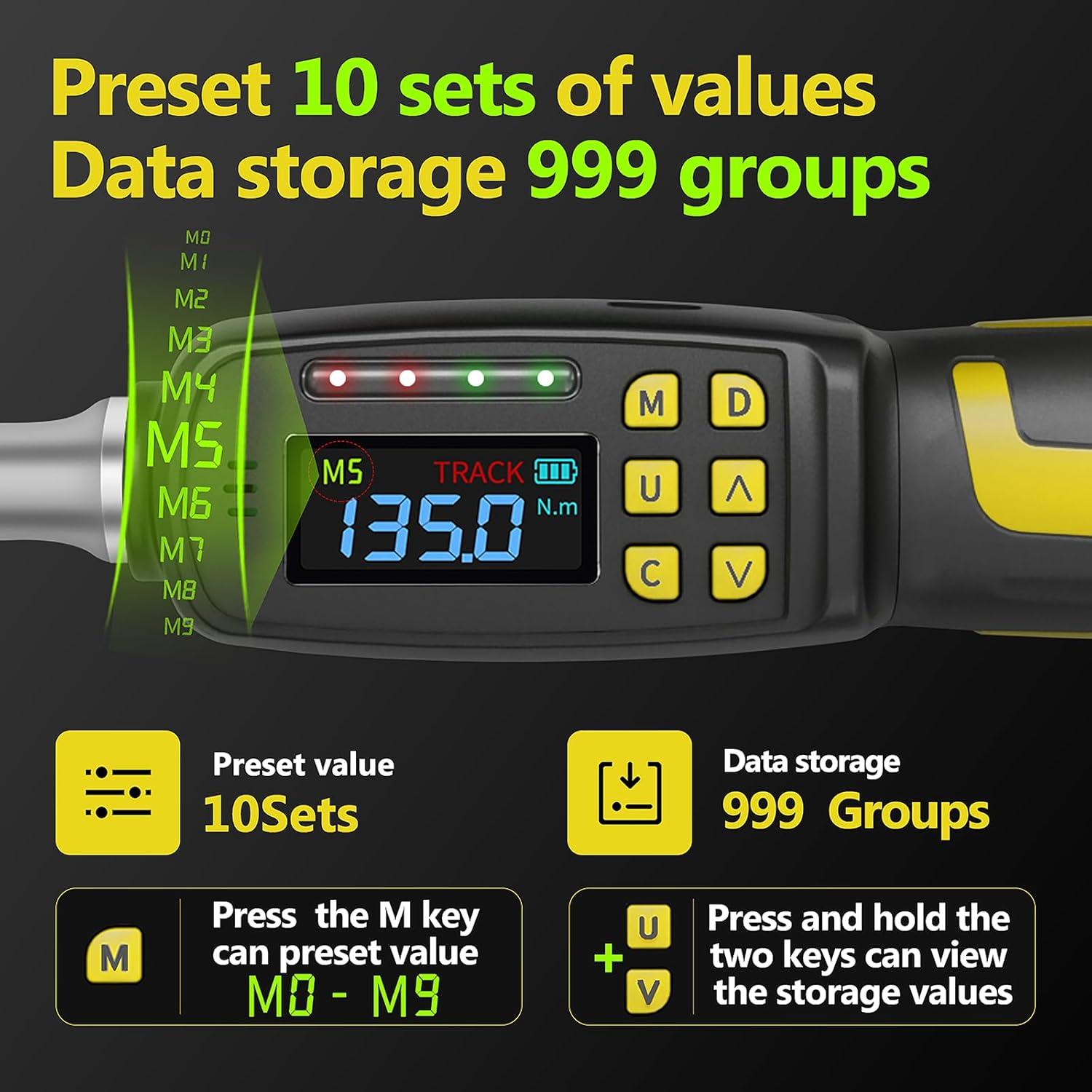 Llave de Torque Digital WAXTRON 1/2" 4-135 Nm Precisión ±2%