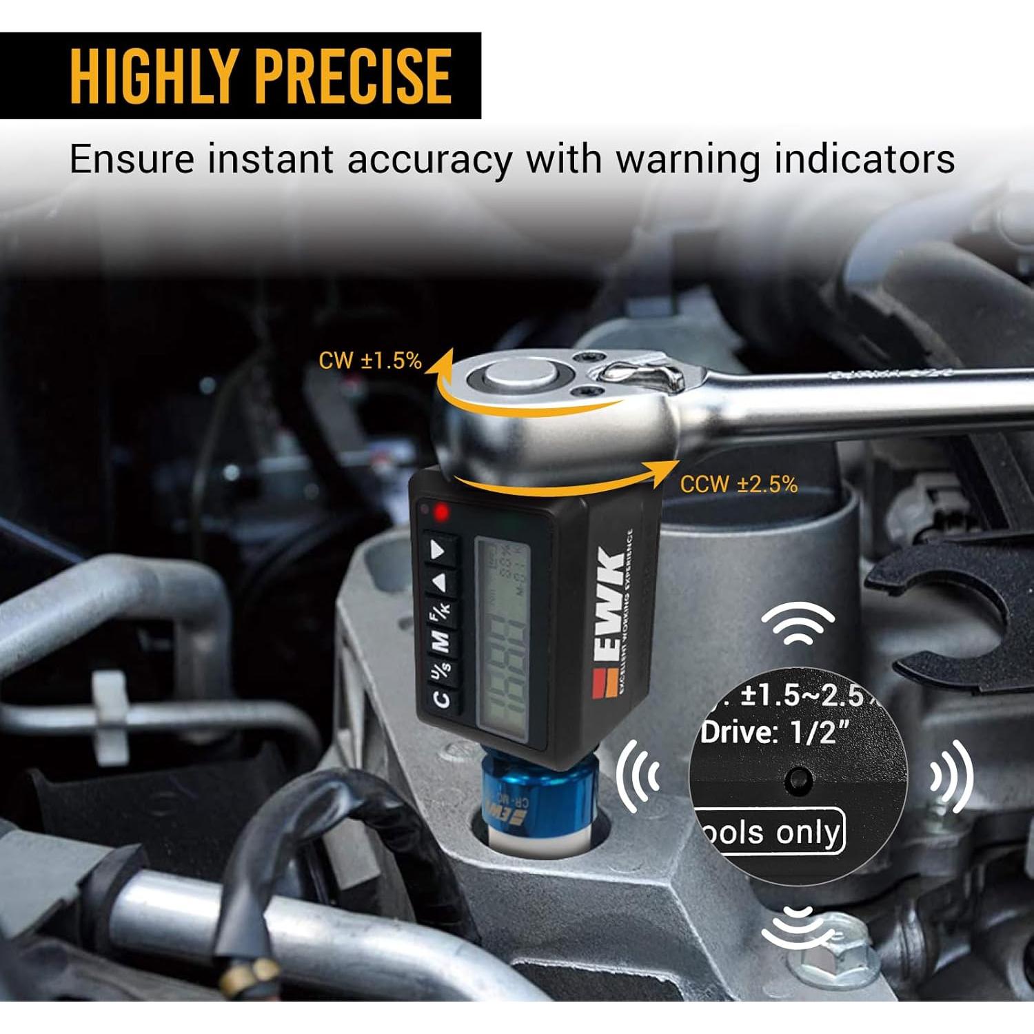 Adaptador de Par Digital EWK 1/2" 12.5-340 Nm con Pantalla LED