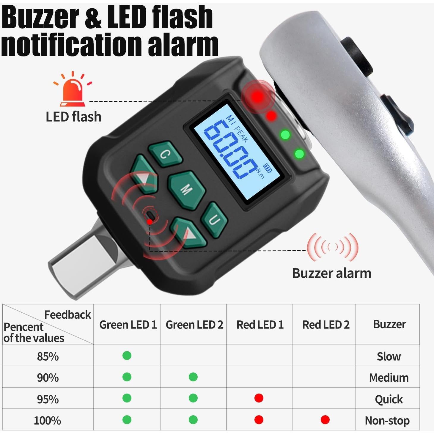 Adaptador de Par Digital XLIT 1/2" 3-60 Nm con Buzzer LED