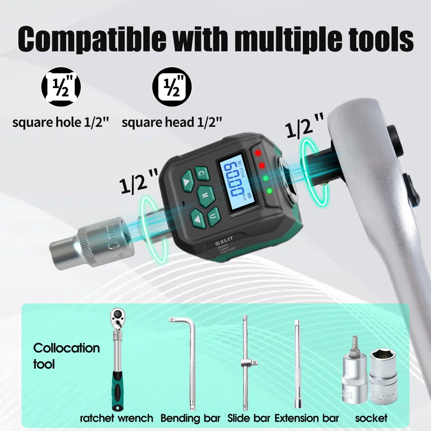 Adaptador de Par Digital XLIT 1/2" 3-60 Nm con Buzzer LED