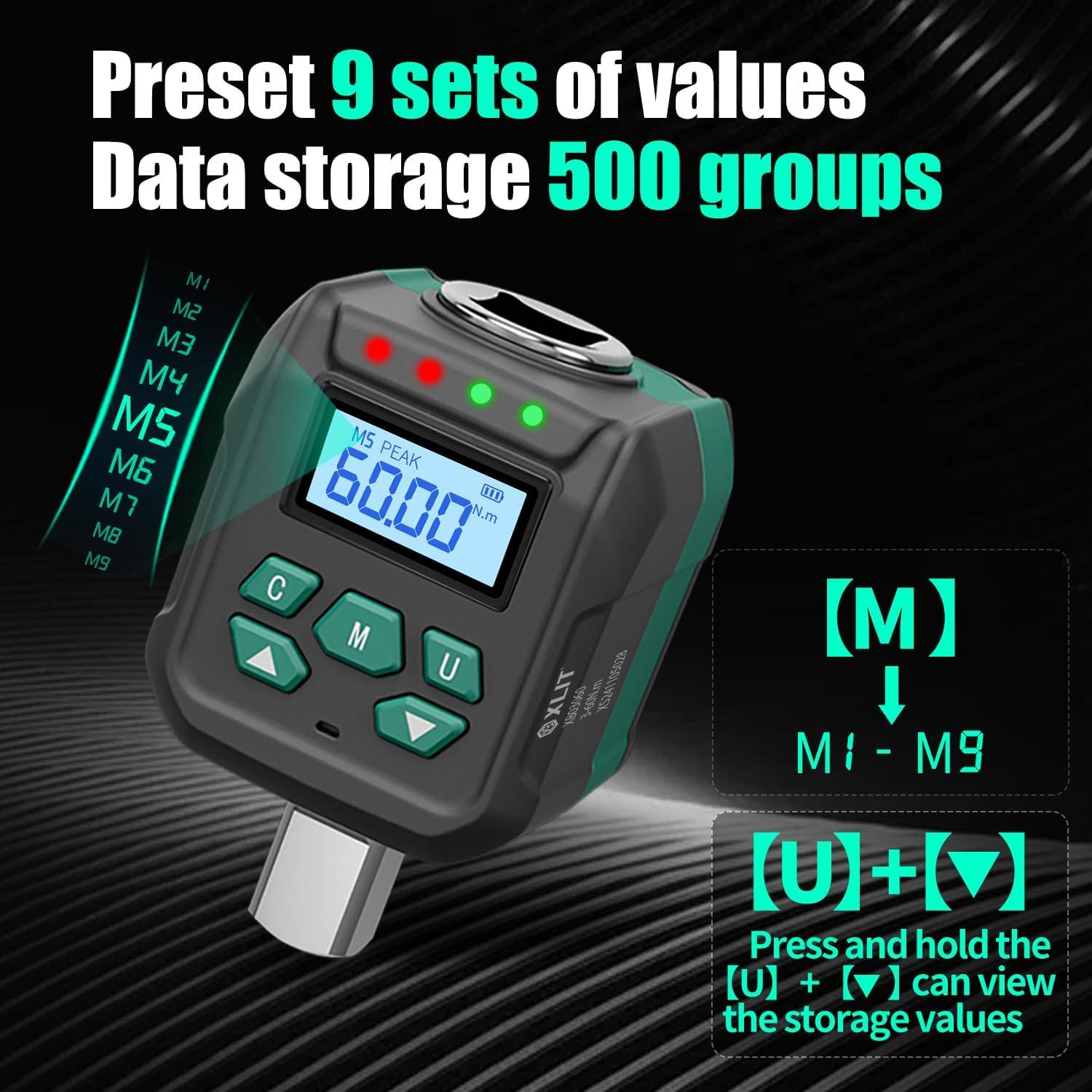 Adaptador de Par Digital XLIT 1/2" 3-60 Nm con Buzzer LED