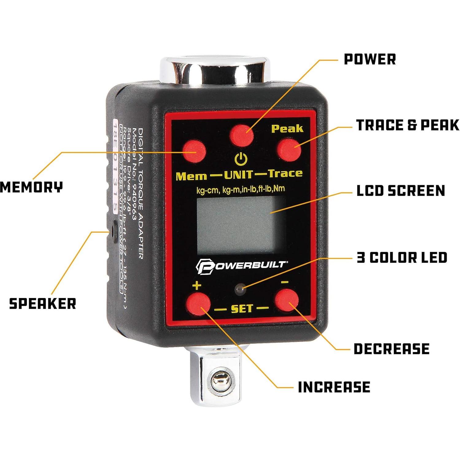 Adaptador de Par Digital Powerbuilt 1/2" 29-147 Ft-Lb 40-200 Nm