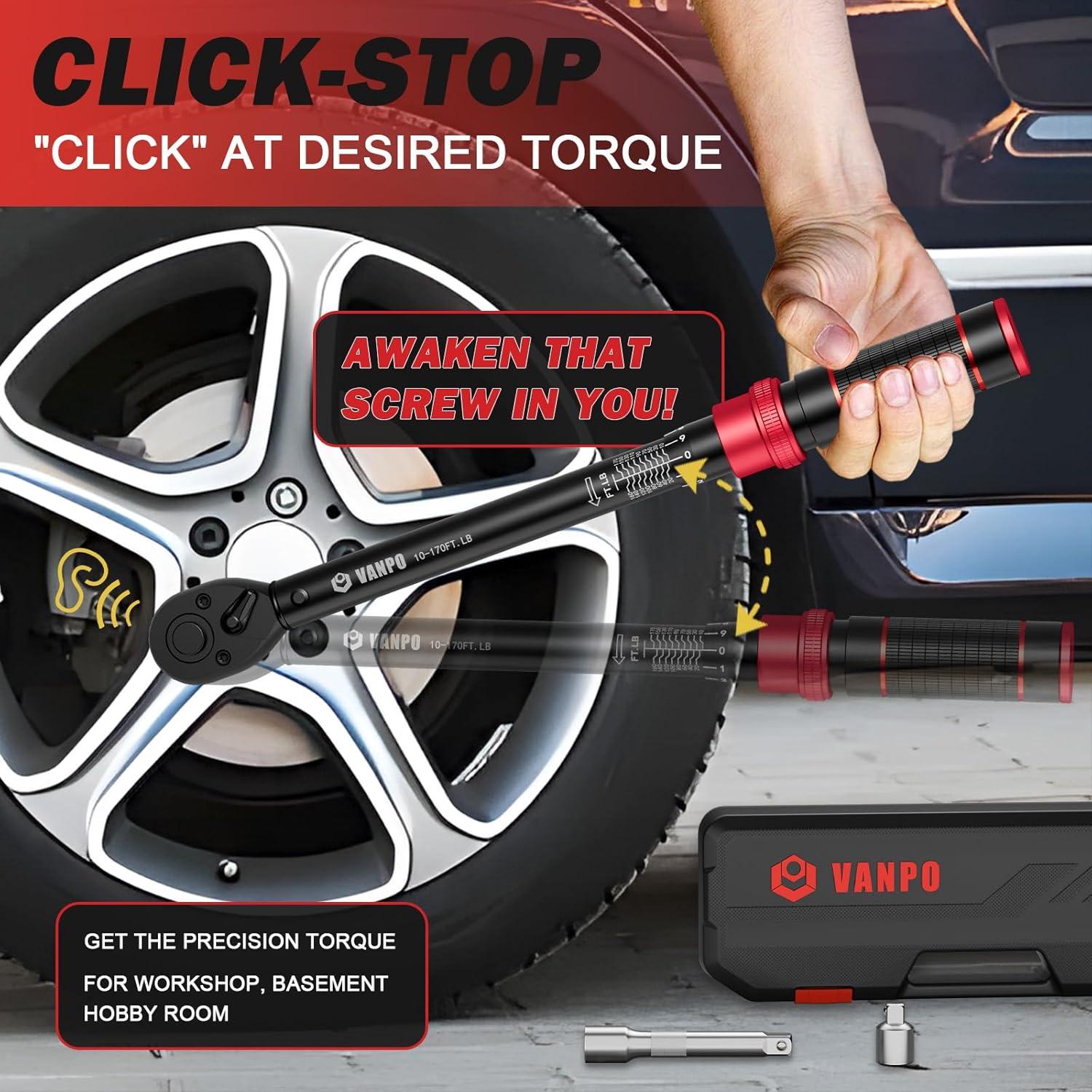 Llave de Torque 1/2" VANPO 10-170 Ft-Lb (13.6-230.5 Nm) Ajustable