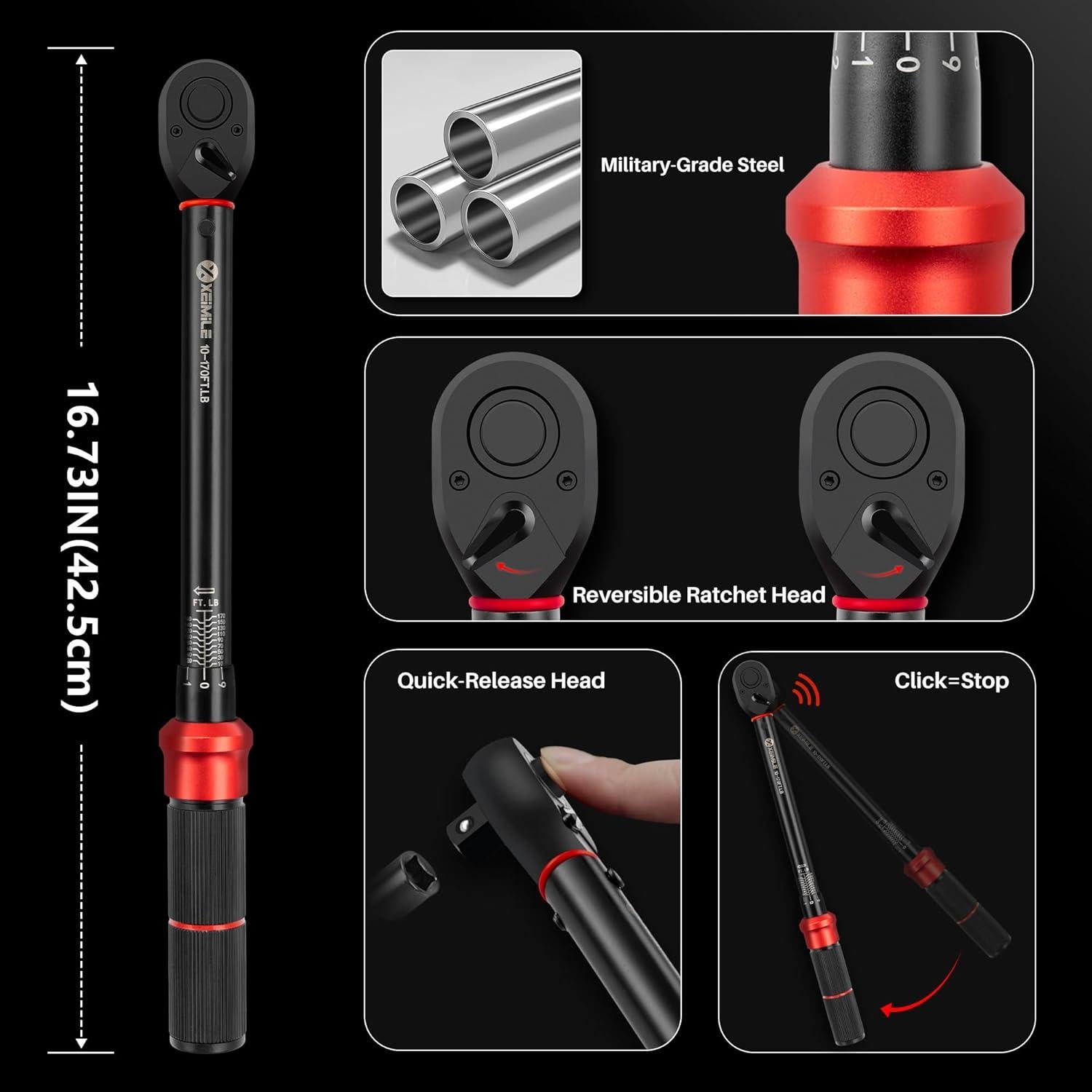 Llave de Torque Click XEIMILE 1/2" 10-170 Ft-Lb (13.6-230.5Nm)