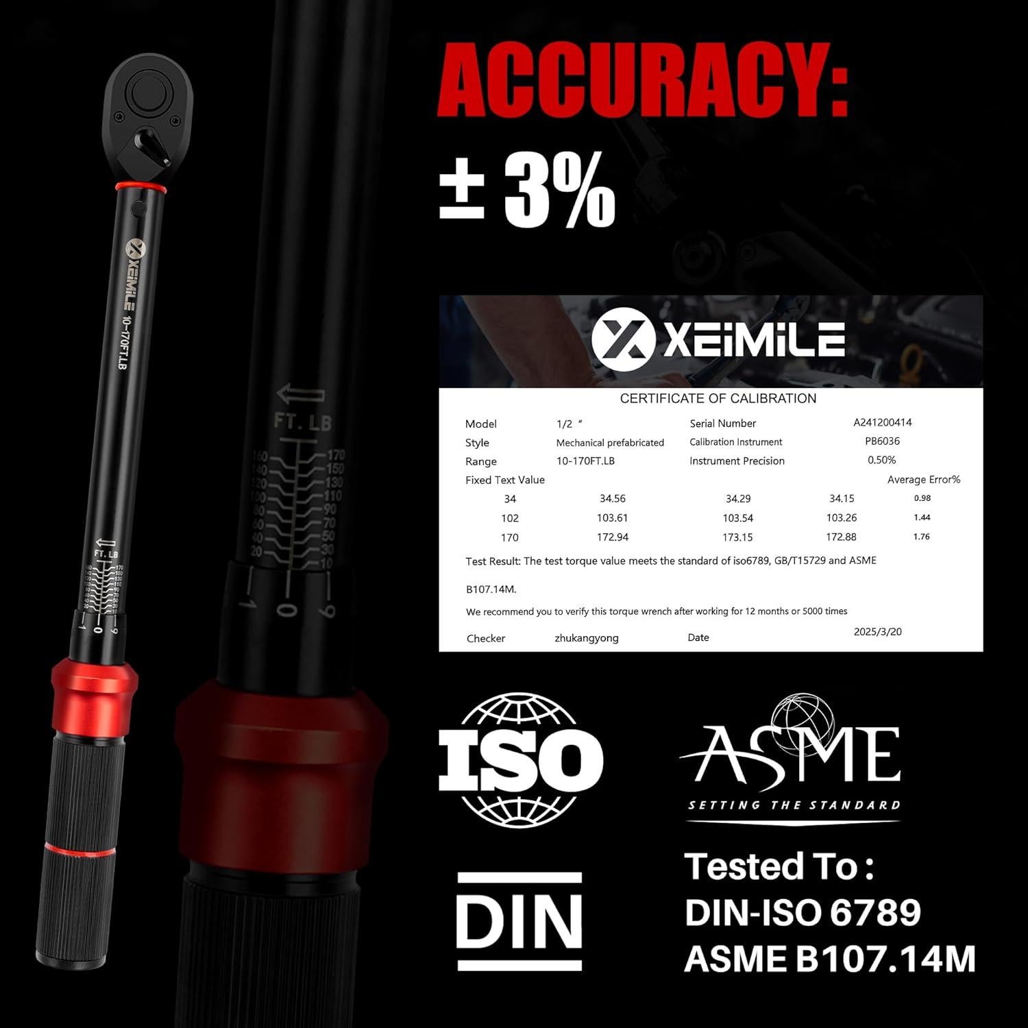 Llave de Torque Click XEIMILE 1/2" 10-170 Ft-Lb (13.6-230.5Nm)