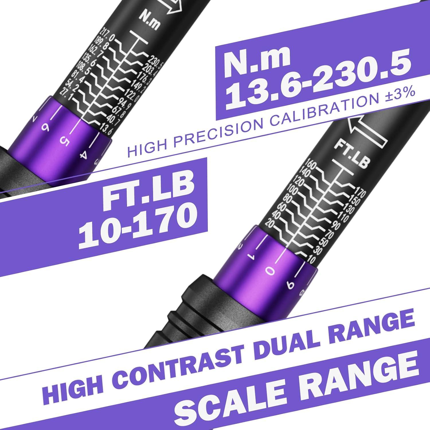 Llave de Torque ANPUDS 1/2" Ajustable 10-170 Ft-Lb (13.6-230.5 Nm)