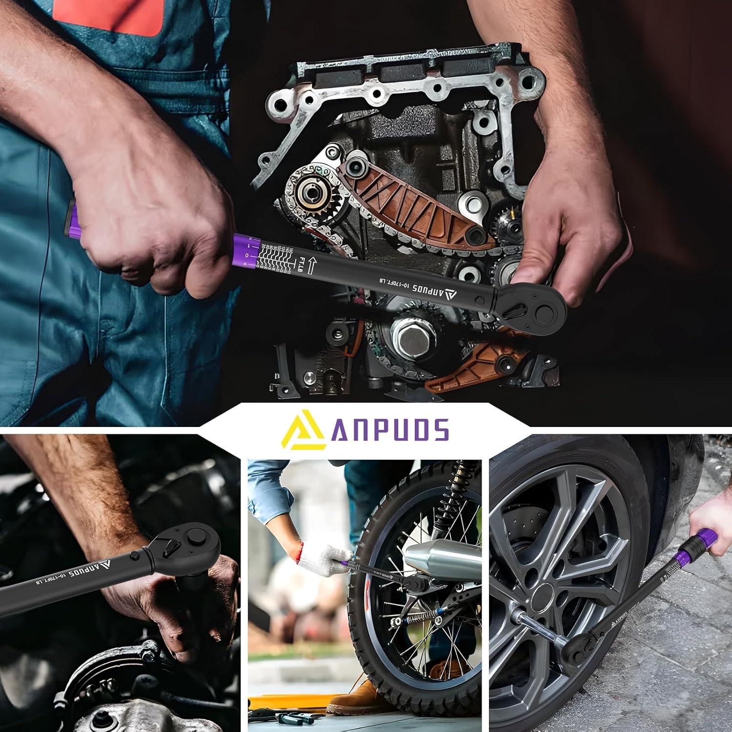 Llave de Torque ANPUDS 1/2" Ajustable 10-170 Ft-Lb (13.6-230.5 Nm)