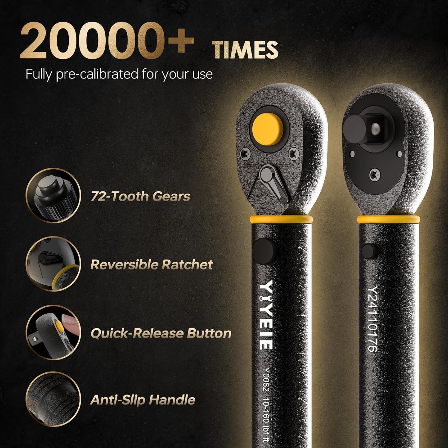 Llave de Torque 1/2 Pulgada YIYEIE 10-160 FT.LB (10-227 Nm)