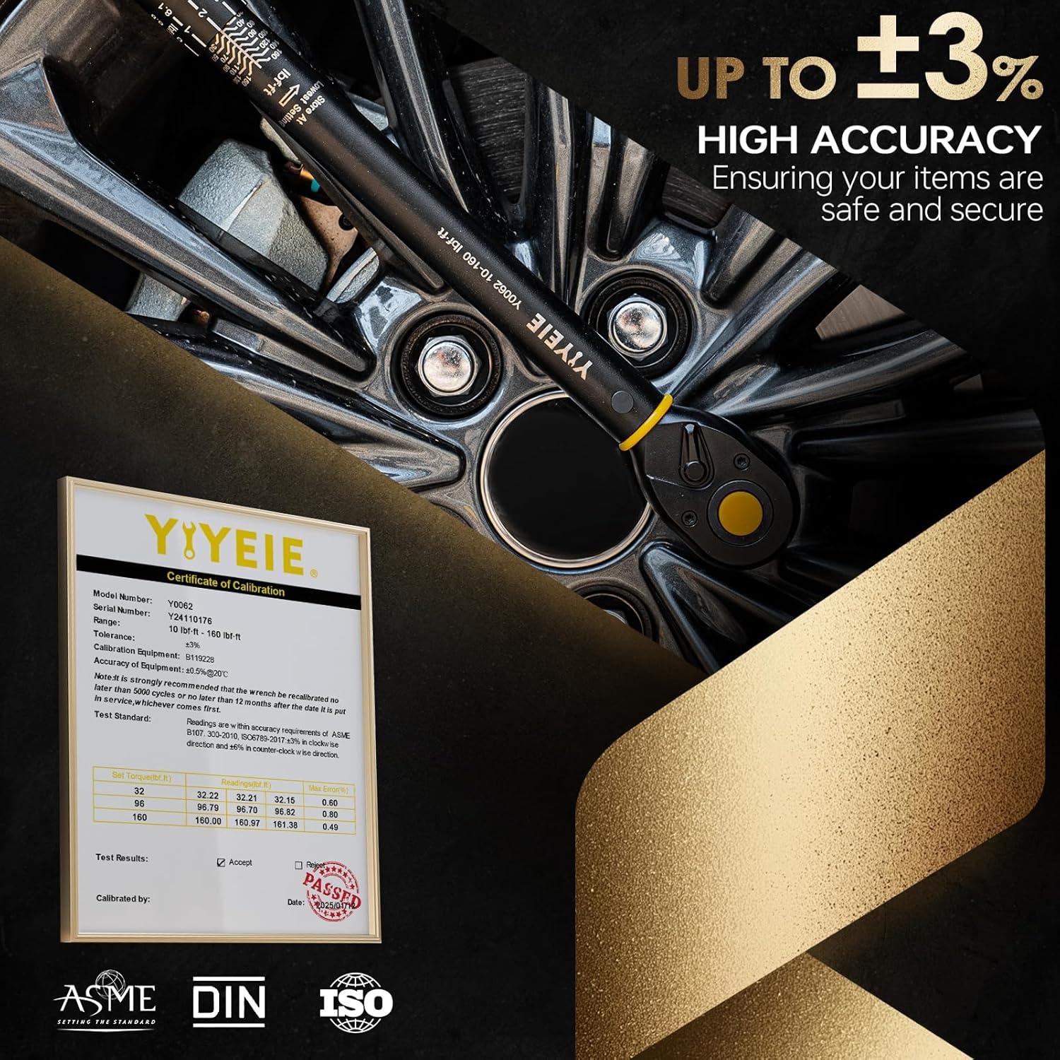 Llave de Torque 1/2 Pulgada YIYEIE 10-160 FT.LB (10-227 Nm)