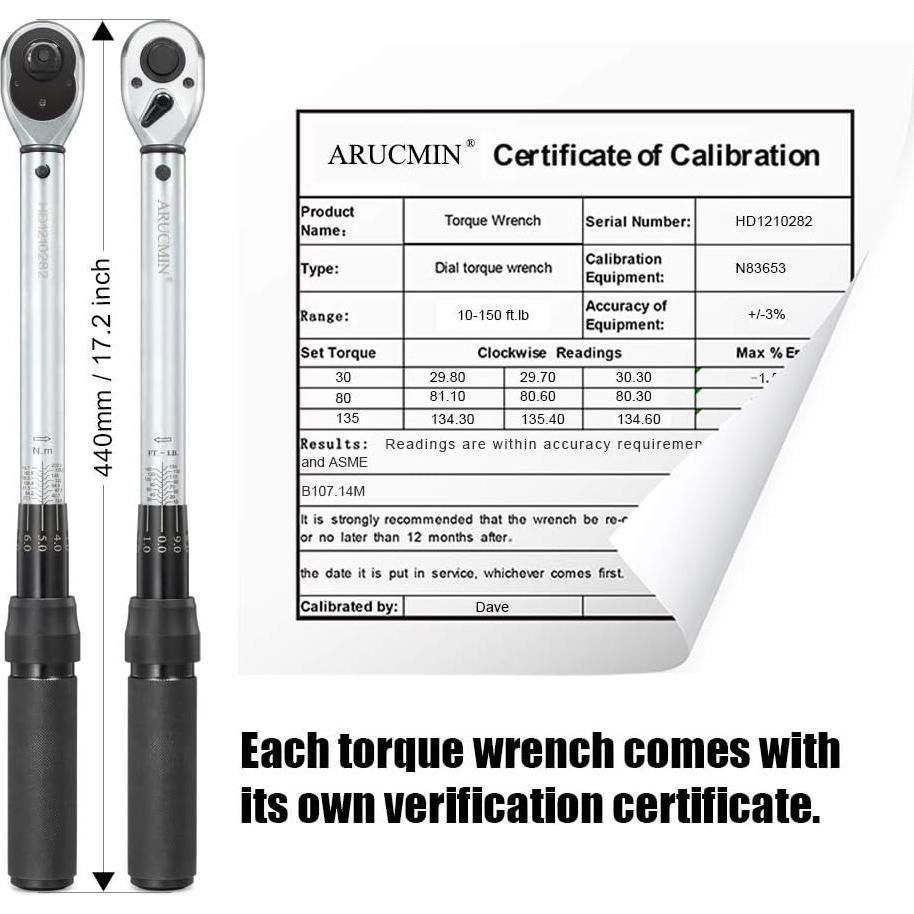 Llave de Torque de Click ARUCMIN 1/2" 10-150 lb-pie
