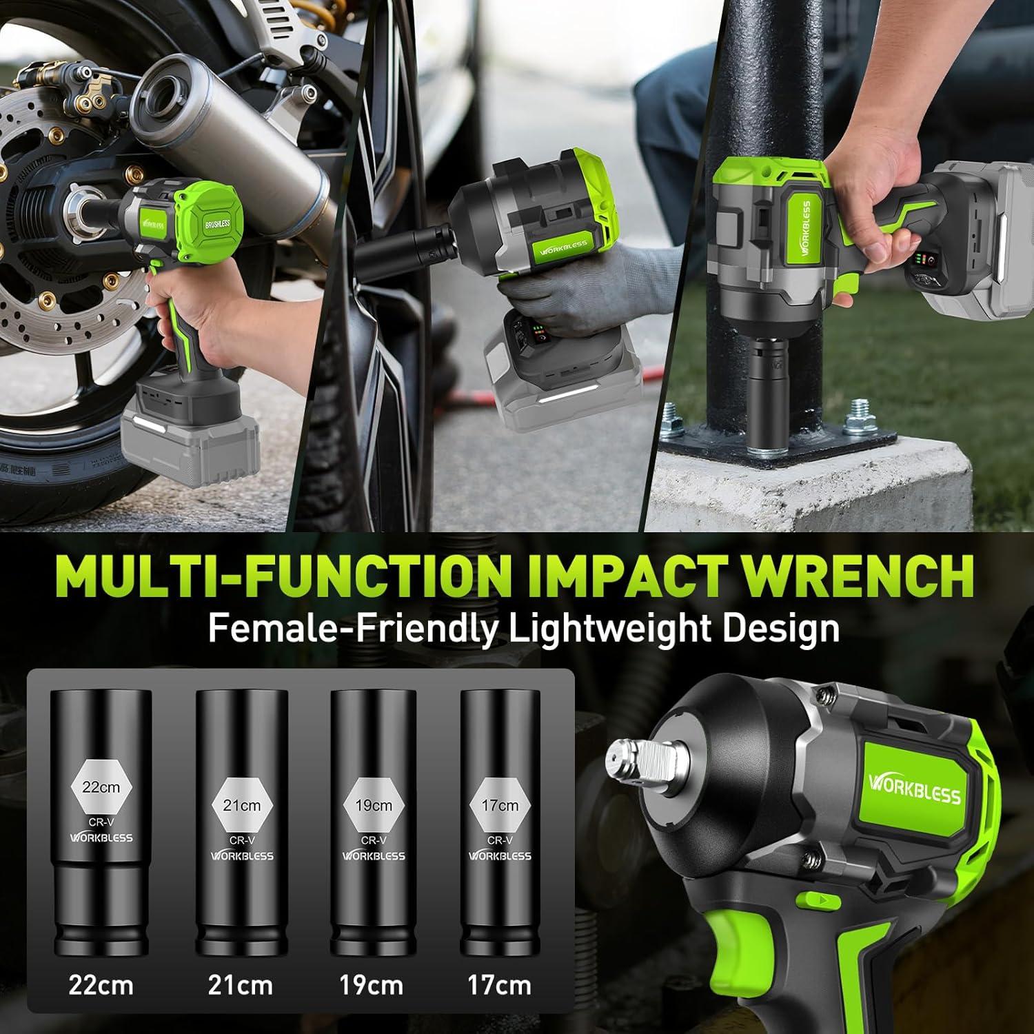 Llave de Impacto Inalámbrica WorkBless 1/2" 850Nm 3 Velocidades