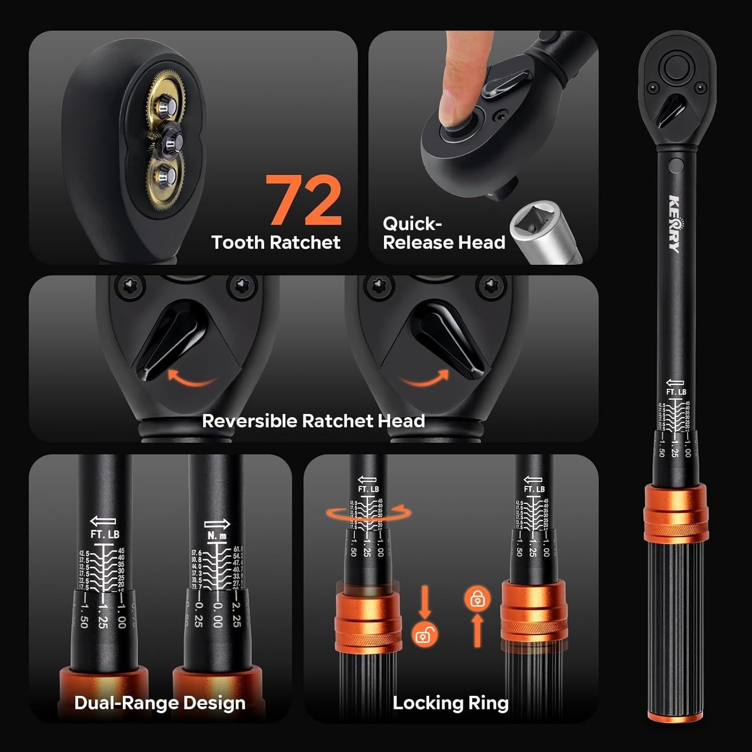 Juego de Llave de Torque Kerry 3PCS 1/4" 3/8" 1/2" 2-216.56 Nm