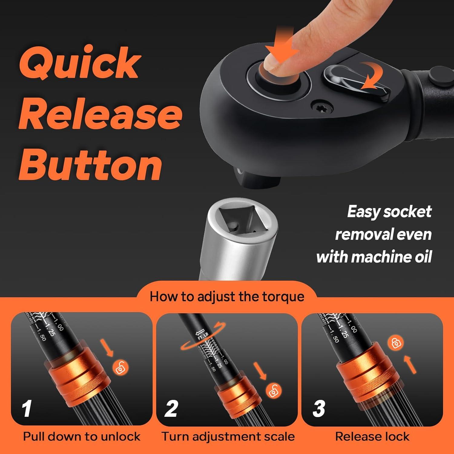 Juego de Llave de Torque Kerry 3PCS 1/4" 3/8" 1/2" 2-216.56 Nm