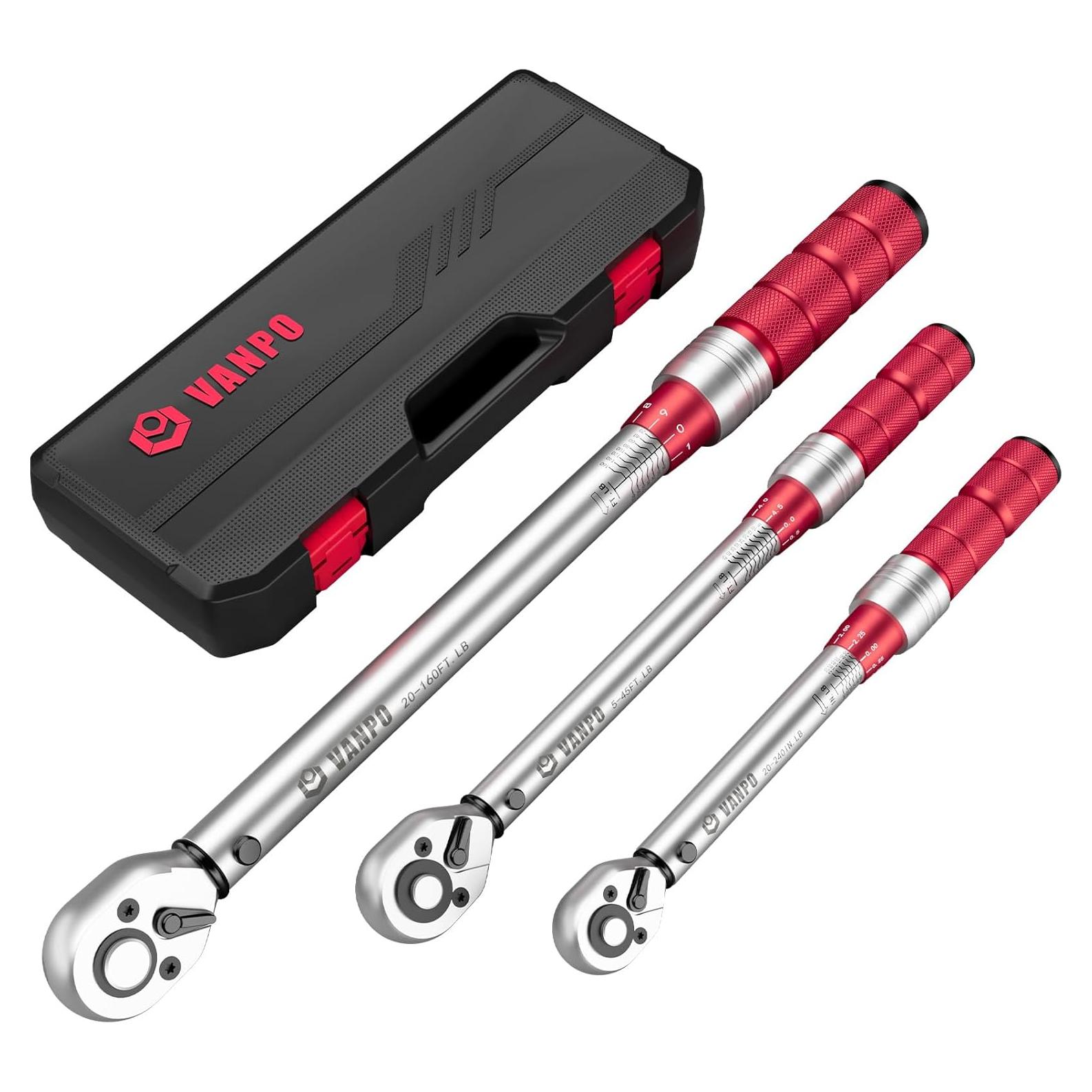 Juego de 3 Llaves de Torque VANPO 1/4 3/8 1/2 Pulgadas 2.26-216.05 Nm