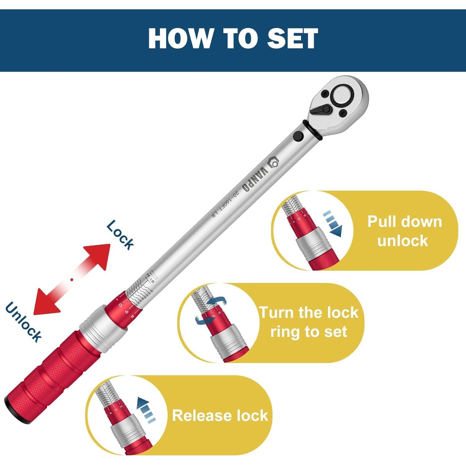 Juego de 3 Llaves de Torque VANPO 1/4 3/8 1/2 Pulgadas 2.26-216.05 Nm