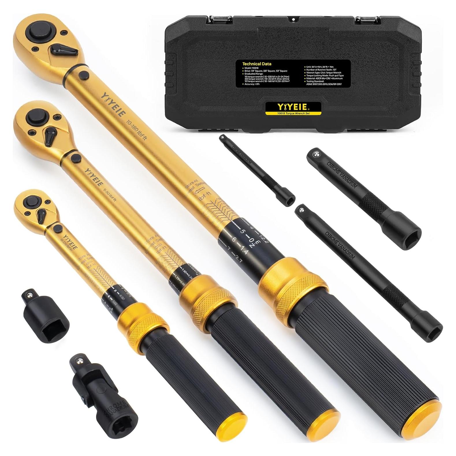 Juego de Llaves de Torque YIYEIE 8 Piezas 1/4 3/8 1/2" 10-230 in.lb