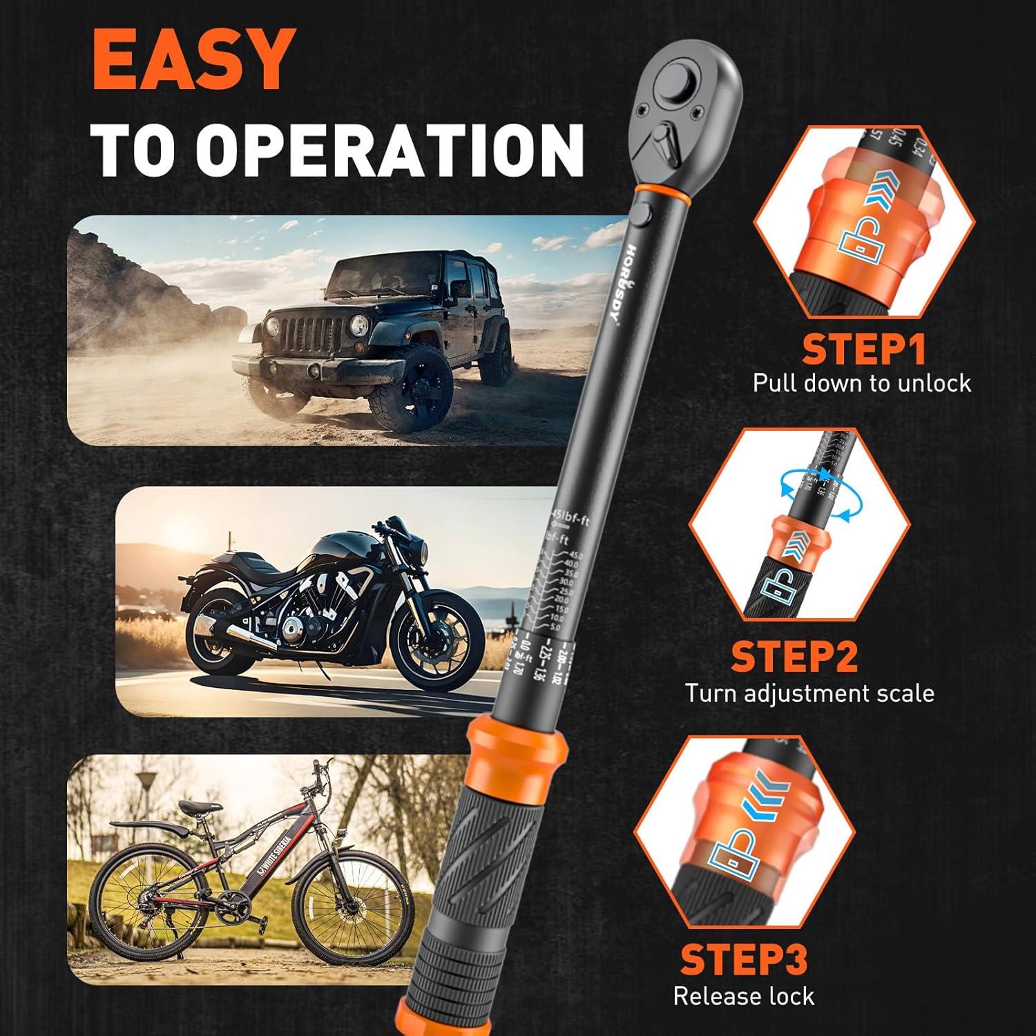 Juego de Llaves de Torque 3Pzas HORUSDY 1/4" 3/8" 1/2"