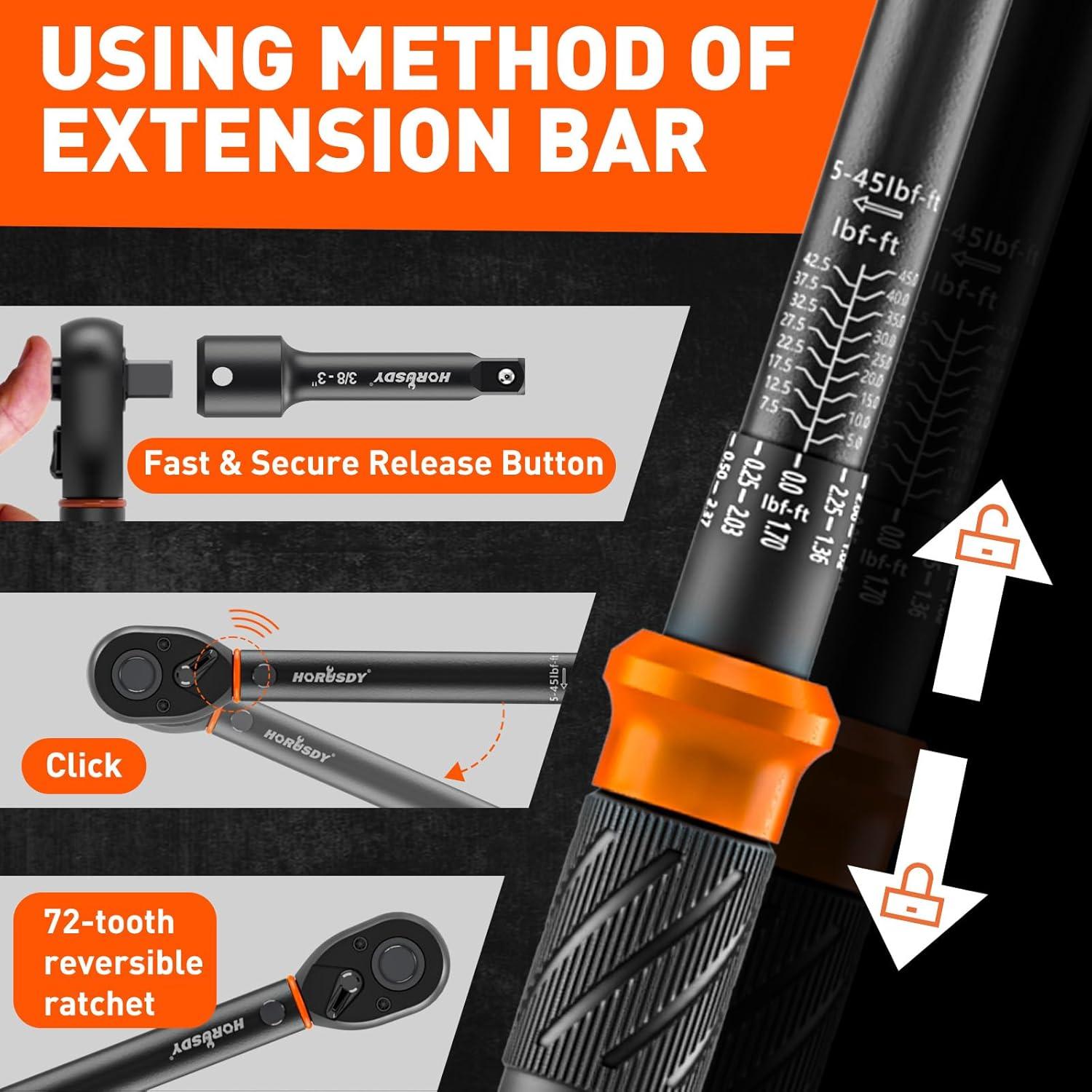 Juego de Llaves de Torque 3Pzas HORUSDY 1/4" 3/8" 1/2"