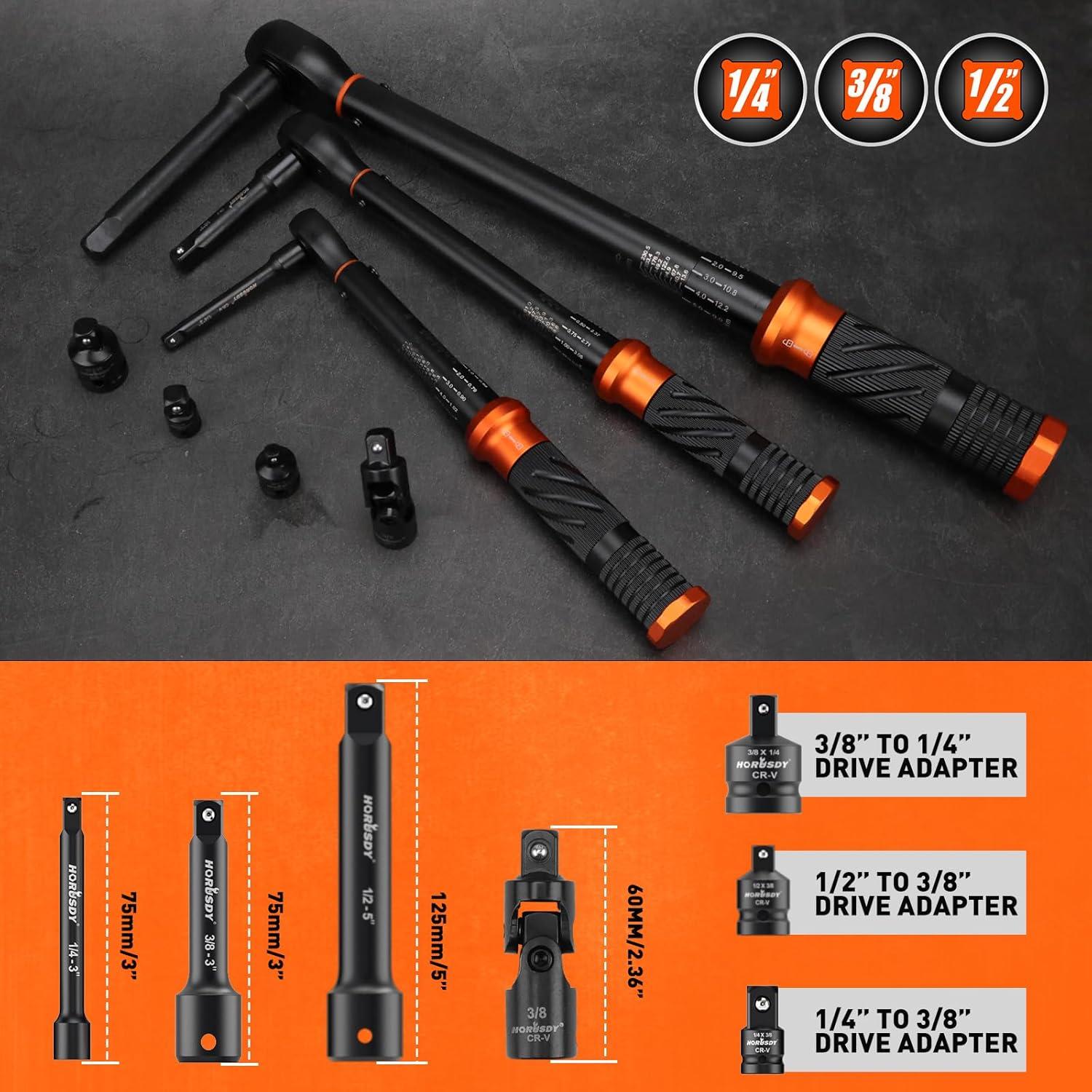 Juego de Llaves de Torque 3Pzas HORUSDY 1/4" 3/8" 1/2"