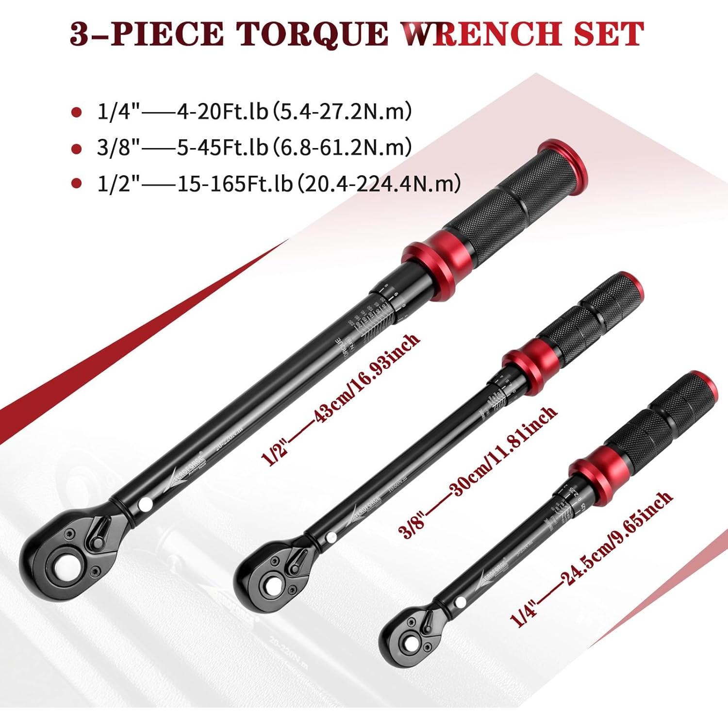 Juego de Llaves de Torque AEROFORCE 1/4, 3/8 y 1/2" 4-165Lb.ft
