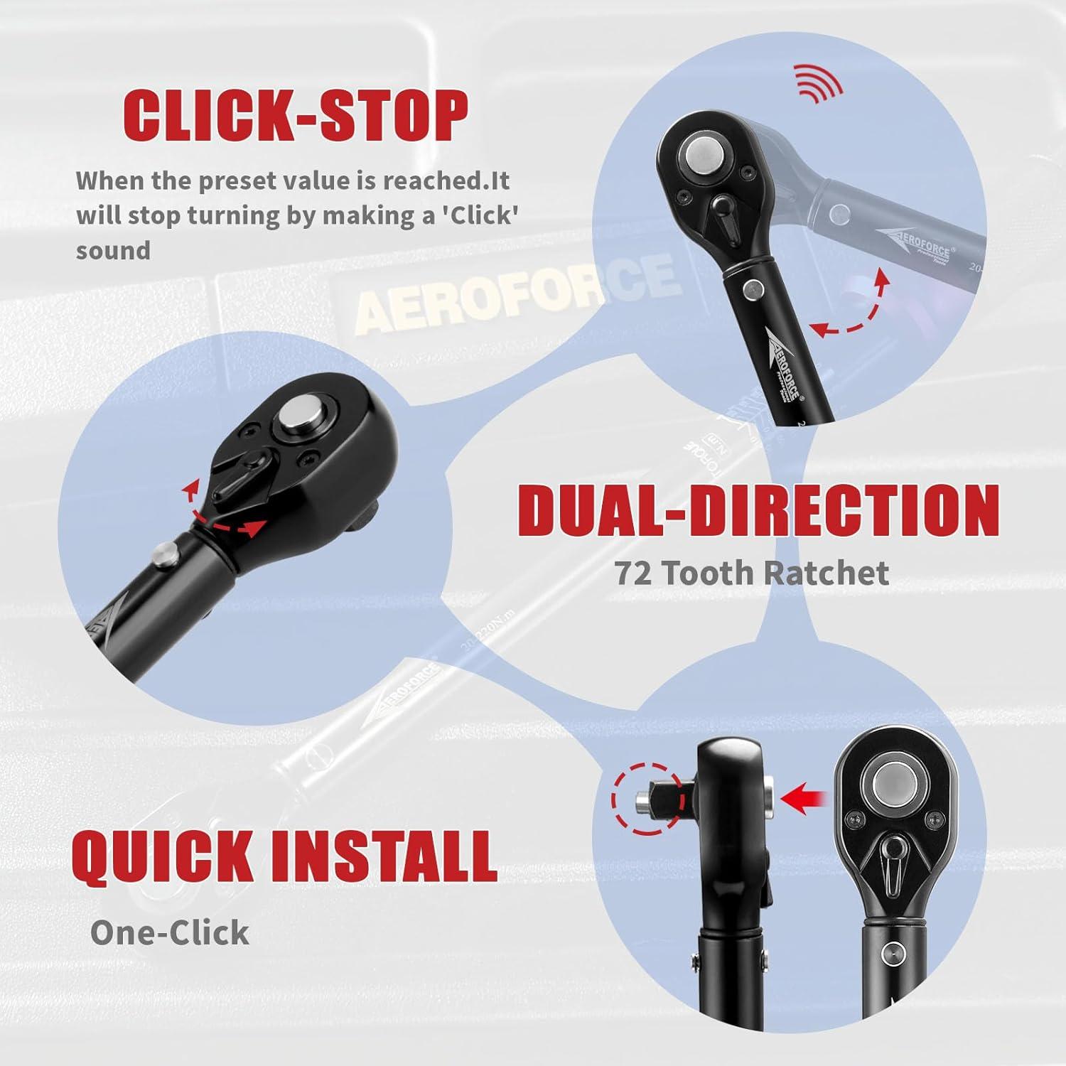 Juego de Llaves de Torque AEROFORCE 1/4, 3/8 y 1/2" 4-165Lb.ft