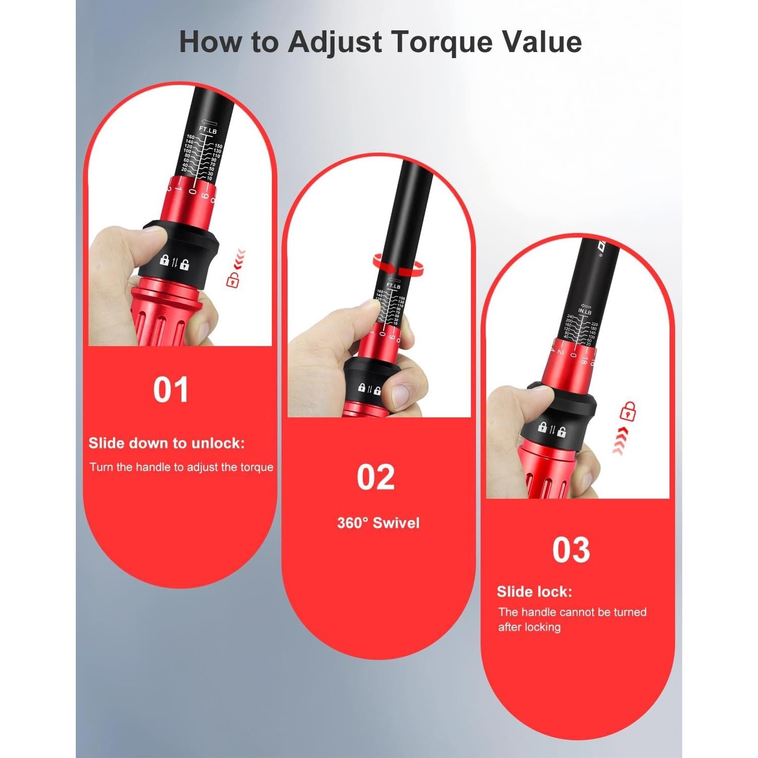 Llave de Torque 1/2" ATsafepro 10-160 Ft-Lb (13.60-217 Nm) Precisa