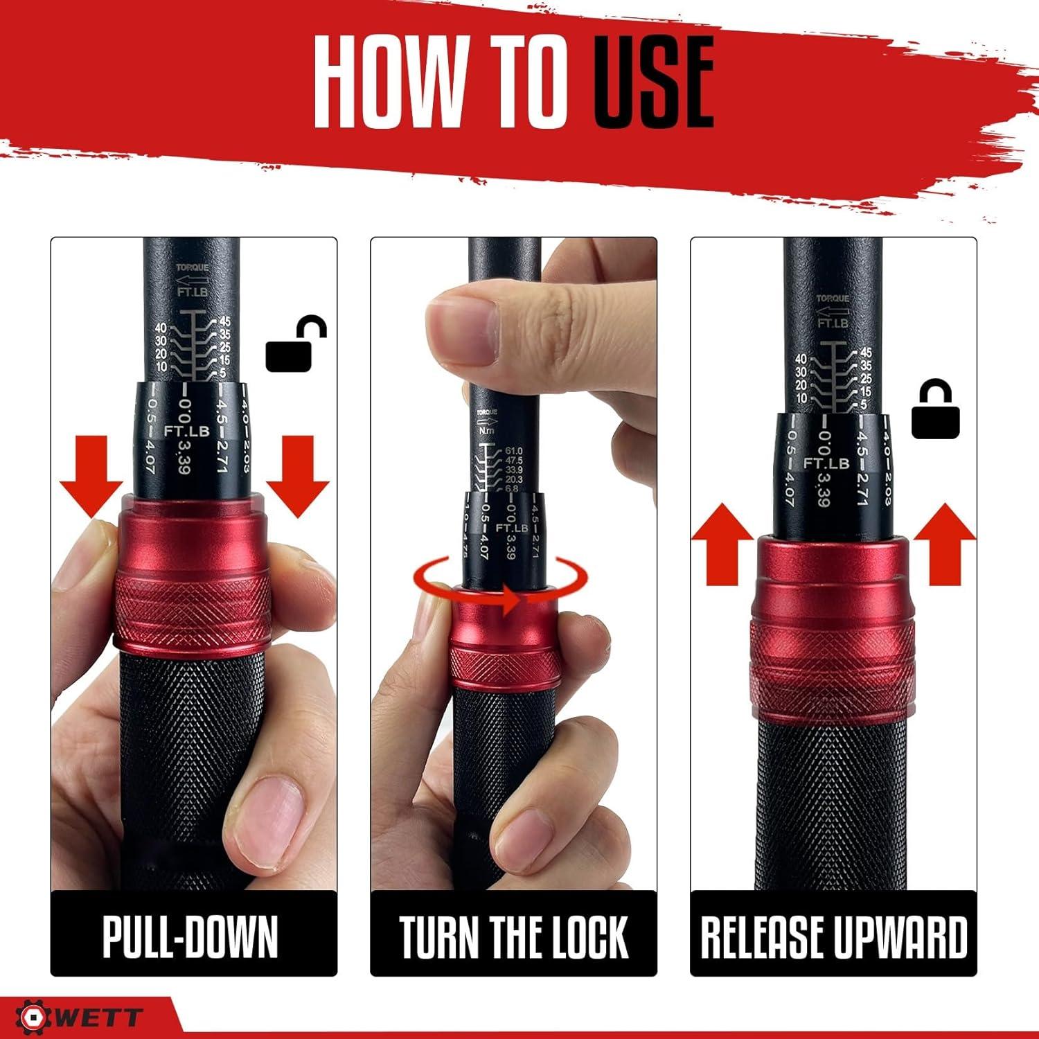 Juego de Llaves de Torque WETT 3 Piezas 1/4, 3/8, 1/2" 20-160ft.lb