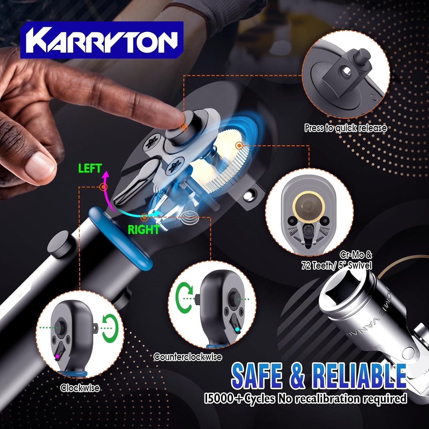 Juego de Llaves de Torque KARRYTON 35 Piezas 1/4 3/8 1/2"