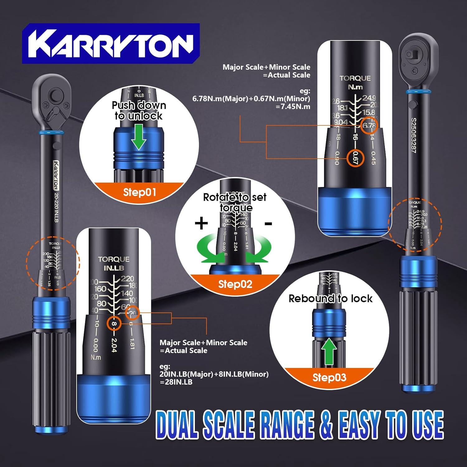 Juego de Llaves de Torque KARRYTON 35 Piezas 1/4 3/8 1/2"